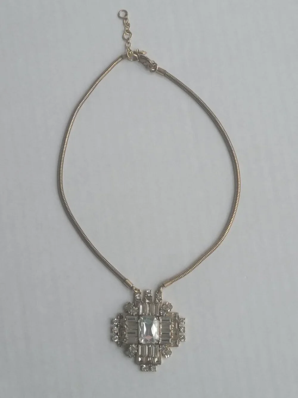 Vintage J Crew Art Deco Crystal Maximalist Y2K Snake Chain Statement Necklace